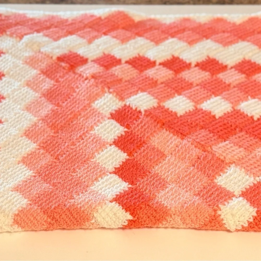 Handmade Baby Blanket Gingham Pattern Pink, Coral & White 43x35 Inches Washable